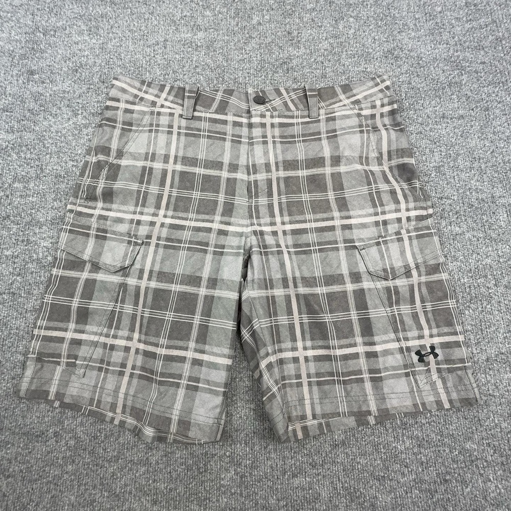 Under Armour Golf Shorts Mens 38 Gray Plaid 11 Inseam HeatGear Stretch Casual
